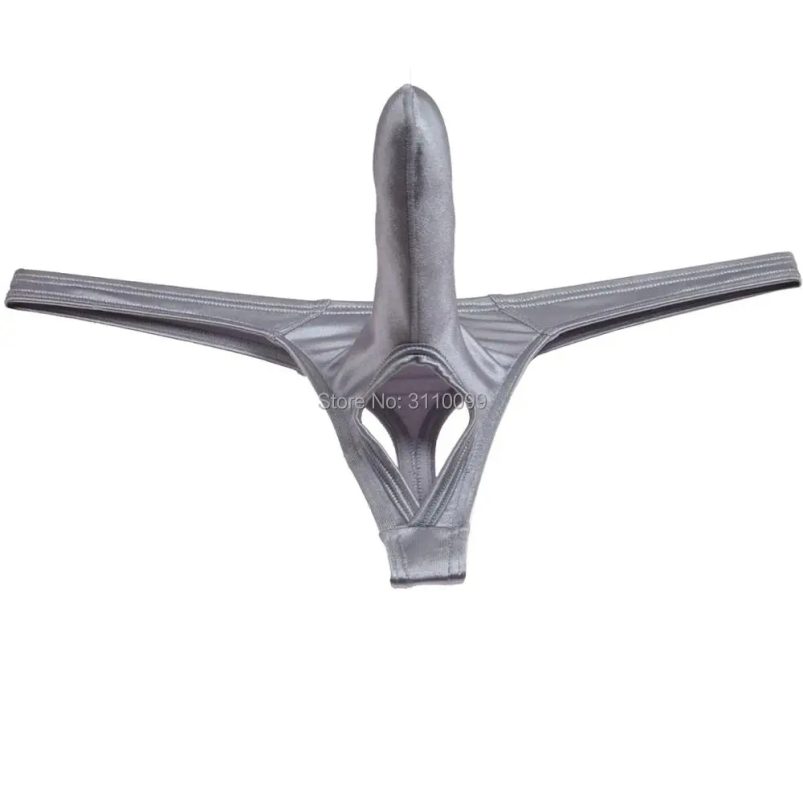 String homme argenté en cuir moulant - StringHomme.fr
