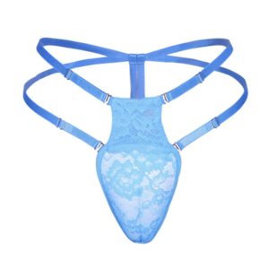 String homme dentelle rembourré transparent bleu