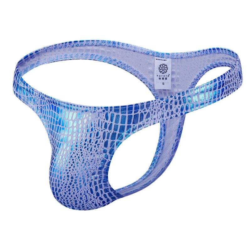 String homme en cuir bleu motif serpent - StringHomme.fr