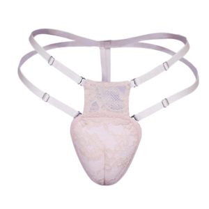 String homme dentelle rembourré transparent blanc