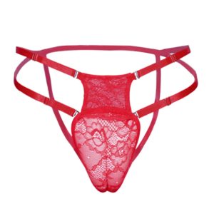 String homme dentelle rembourré transparent rouge