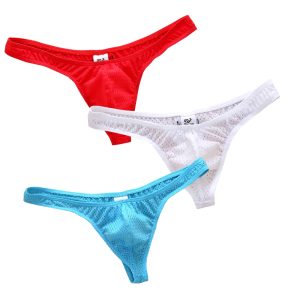 x3 String en maille respirant rouge, blanc et blanc